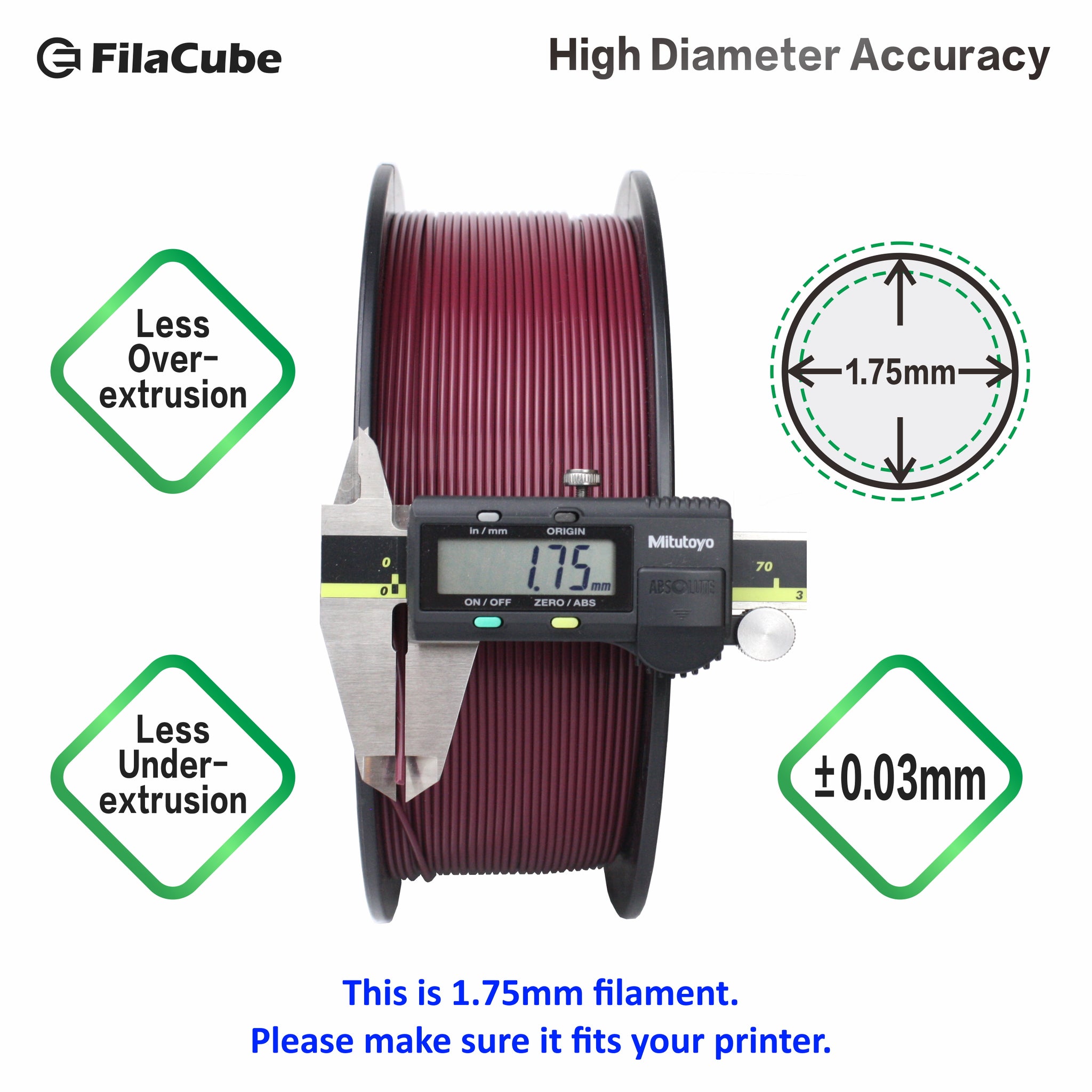 Maroon (Reddish Purple or Dark Brownish red) 1.75mm 1KG FilaCube 3D Pr